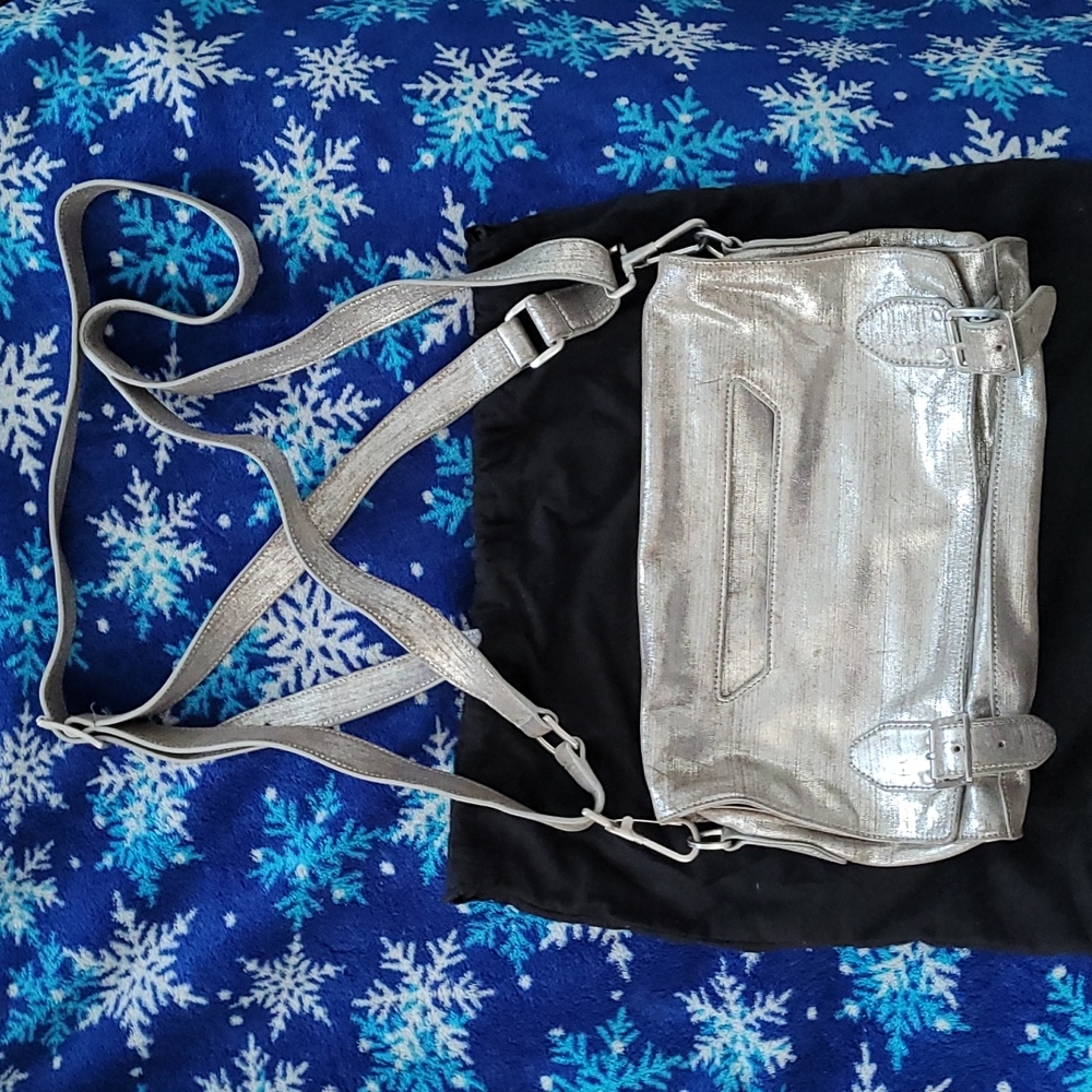 Theyskens' Theory Small Distressed Silver Messenger Bag